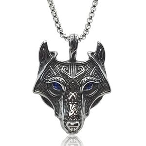 Gothic Punk Celtic Nordic Blue Eye Wolf Pendant Necklace